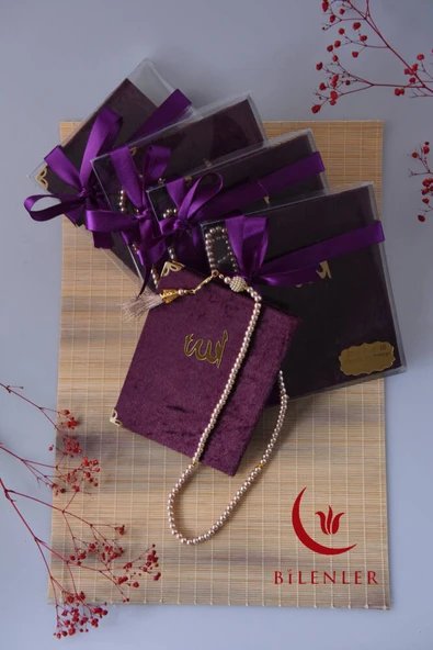 Kutulu 128 Sayfa Kadife Yasin ve İnci Tesbih Seti Mor 5 Adet ürün görseli