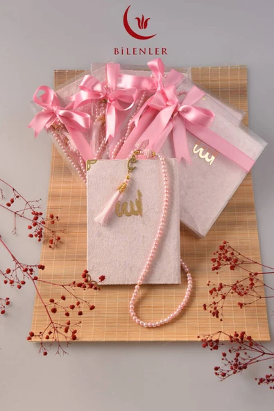 Kutulu 128 Sayfa Kadife Yasin ve İnci Tesbih Seti Pembe 5 Adet ürün görseli