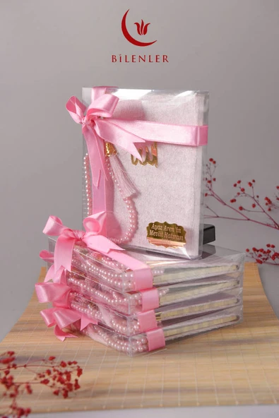 Kutulu 128 Sayfa Kadife Yasin ve İnci Tesbih Seti Pembe ürün görseli