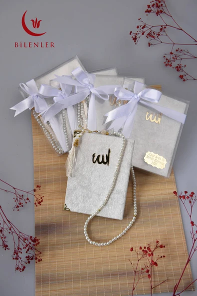 Kutulu 128 Sayfa Kadife Yasin ve İnci Tesbih Seti Beyaz 5 Adet ürün görseli