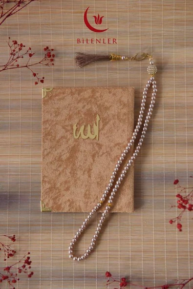 Kutulu 128 Sayfa Kadife Yasin ve İnci Tesbih Seti Gold 5 Adet - Resim 5