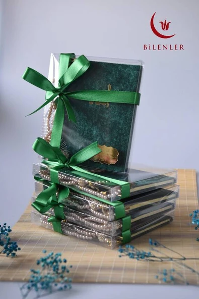 Kutulu 128 Sayfa Kadife Yasin ve İnci Tesbih Seti Yeşil ürün görseli