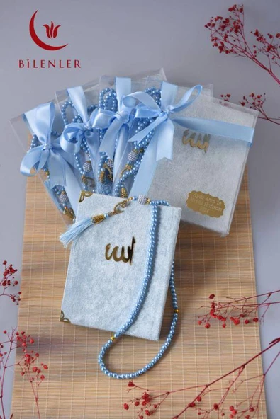 Kutulu 128 Sayfa Kadife Yasin ve İnci Tesbih Seti Mavi 5 Adet ürün görseli