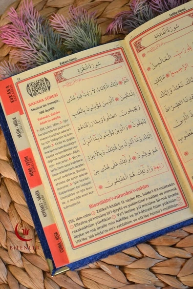 Kutulu 128 Sayfa Kadife Yasin ve İnci Tesbih Seti Lacivert - Resim 3