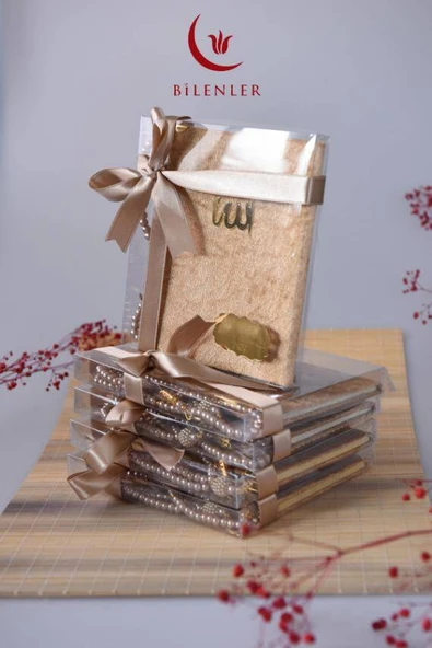 Kutulu 128 Sayfa Kadife Yasin ve İnci Tesbih Seti Gold ürün görseli