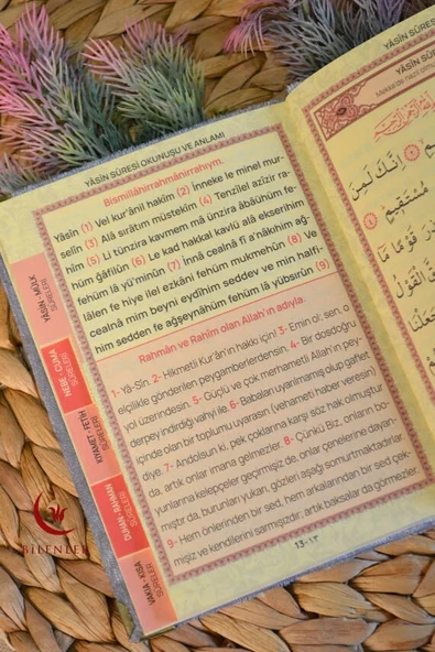 Kutulu 128 Sayfa Kadife Yasin ve İnci Tesbih Seti Gold - Resim 3