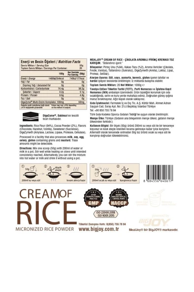 Mealjoy Cream Of Rıce Çikolata 1000g Pirinç Kreması 20 Servis - 2