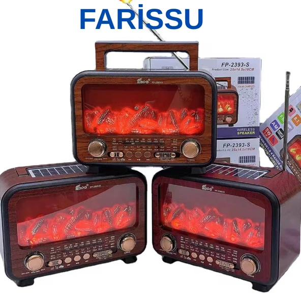 FP-2393S Retro Tasarımlı Alev Işıklı Bluetooth Hoparlör – Güneş Enerjili, Radyo, USB, TF Kart Destekli - 2