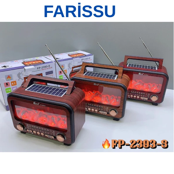 FP-2393S Retro Tasarımlı Alev Işıklı Bluetooth Hoparlör – Güneş Enerjili, Radyo, USB, TF Kart Destekli - 4