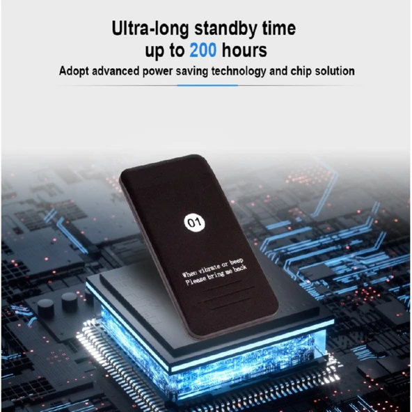 Müşteri Çağrı Sistemi 16'Lı Kablosuz Siyah Titreşim Ses Işık Çoğaltılabilir - 8