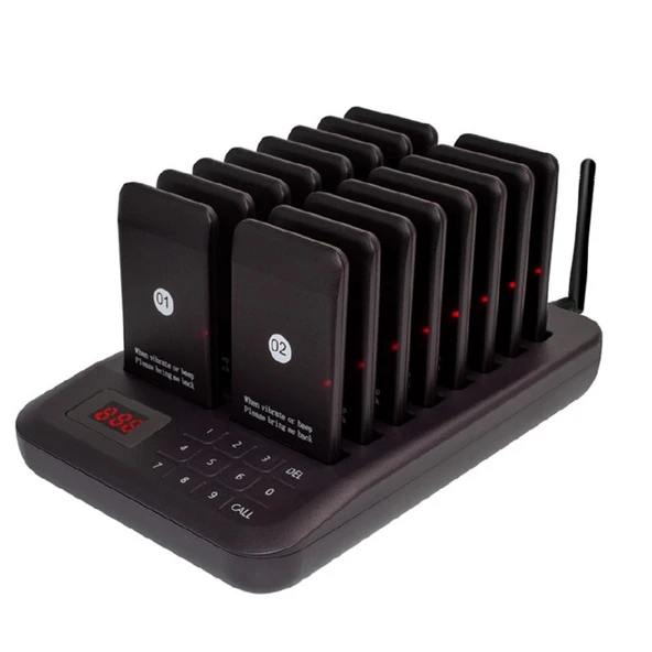 Müşteri Çağrı Sistemi 16'Lı Kablosuz Siyah Titreşim Ses Işık Çoğaltılabilir