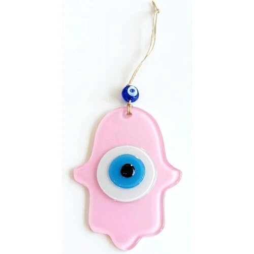 Nazar Boncuklu Pembe Renk Fatma Ana Bereket Eli Cam Duvar Süsü - 2