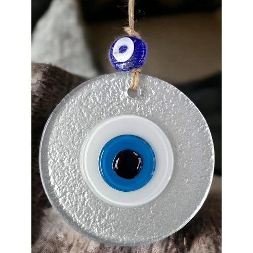 Mini Boy Silver Gri Nazar Boncuklu Duvar Süsü 10 Cm Cam Duvar Dekoru - 2