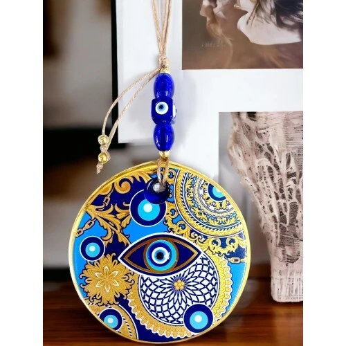 Çini Gold Desen Nazar Boncuklu Gözlü Duvar Süsü - 3