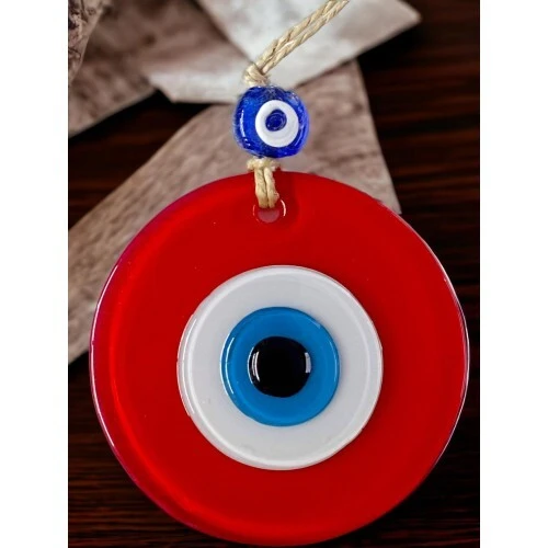 Mini Boy Kırmızı Nazar Boncuklu Duvar Süsü 10 Cm Cam Duvar Dekoru - 2