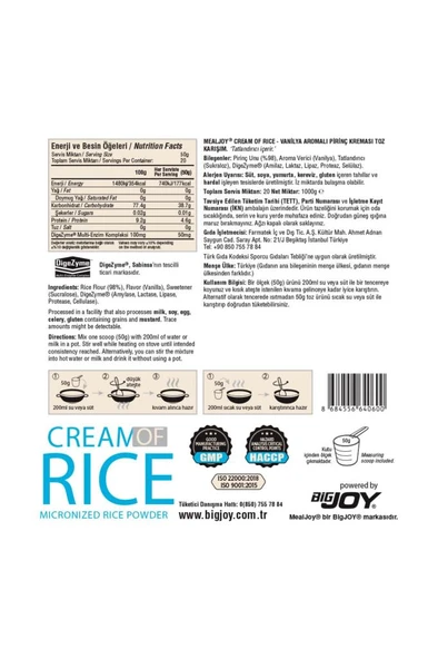 Mealjoy Cream Of Rıce Vanilya 1000g Pirinç Kreması 20 Servis - 2