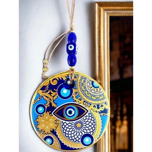 Çini Gold Desen Nazar Boncuklu Gözlü Duvar Süsü - 2