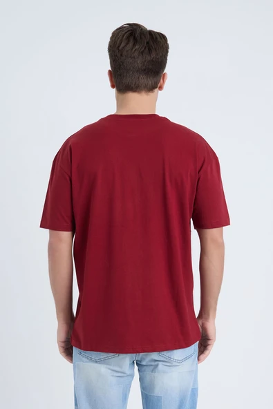 Moxe Collection Erkek Oversize Baskılı Tişört Bordo Vintage Label - 4
