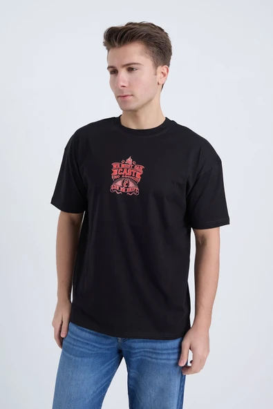 Moxe Collection Erkek Oversize Baskılı Tişört Siyah We Must Sail