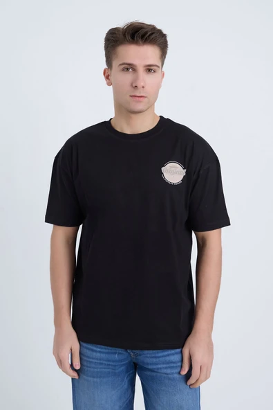 Moxe Collection Erkek Oversize Baskılı Tişört Siyah Originnal