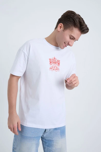 Moxe Collection Erkek Oversize Baskılı Tişört Beyaz We Must Sail - 4