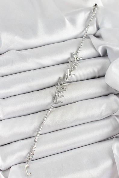 Pirinç Gümüş Renk Zirkon Taşlı Balık Sırtı Kadın Bileklik - EBJ250620W35601 - Resim 2