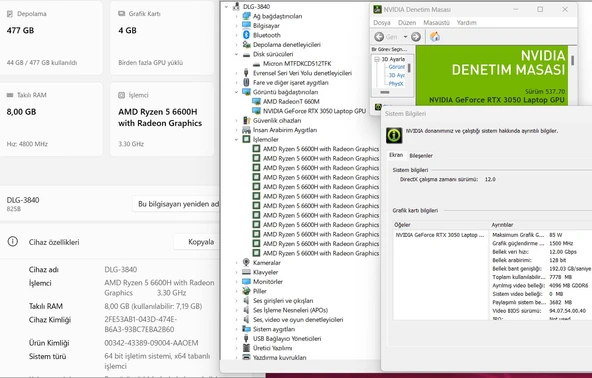 Lenovo IdeaPad Gaming 3 15ARH7 AMD Ryzen 5 6600H 16GB 512GB SSD RTX3050 W11 15.6” FHD 120Hz 82SB00UETR (İKİNCİ EL) - 5