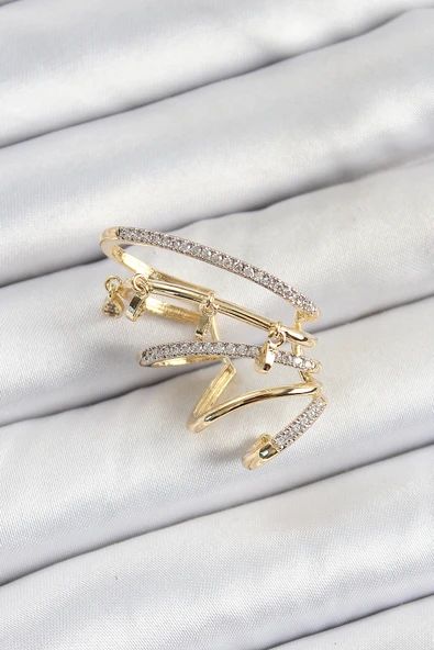 Pirinç Zirkon Taşlı Sıkıştırma Sağ Kıkırdak Gold Renk Kadın Küpe - EBJ250620W35738 ürün görseli