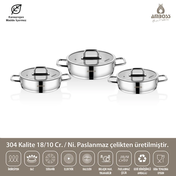 Nova 6 Parça Paslanmaz Çelik Cam Kapaklı Sahan Seti - 2