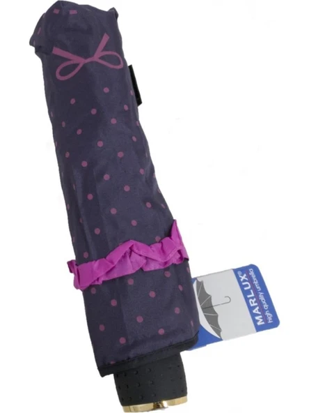 Eleven Market Rüzgarda Kırılmayan Kurdele ve Fırfır Detaylı Mürdüm Kadın Şemsiyesi - Resim 2