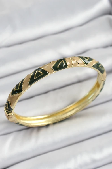 Mineli Pirinç Kahverengi Siyah Geometrik Desenli Kadın Kelepçe - EBJ250620W35693 ürün görseli