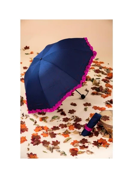 Eleven Market Rüzgarda Kırılmayan Kurdele ve Fırfır Detaylı Mürdüm Kadın Şemsiyesi - Resim 3