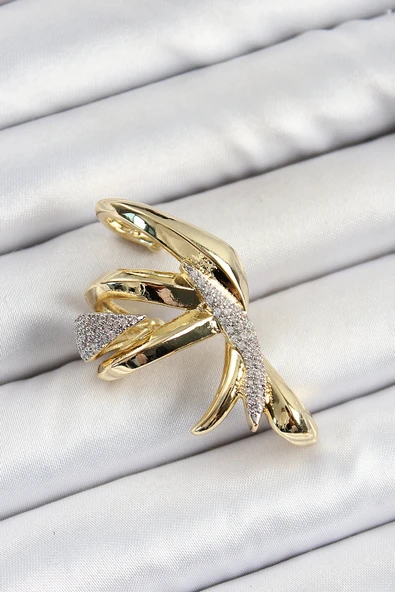 Pirinç Zirkon Taşlı Sıkıştırma Sağ Kıkırdak Gold Renk Kadın Küpe - EBJ250620W35741 ürün görseli