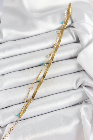 Gold Renk Karışık Renkli Kristal Taşlı 2'li Kadın Bileklik - EBJ250620W35625 ürün görseli