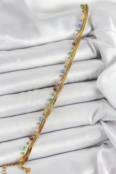 Gold Renk Karışık Renkli Kristal Taşlı Kadın Bileklik - EBJ250620W35622 ürün görseli