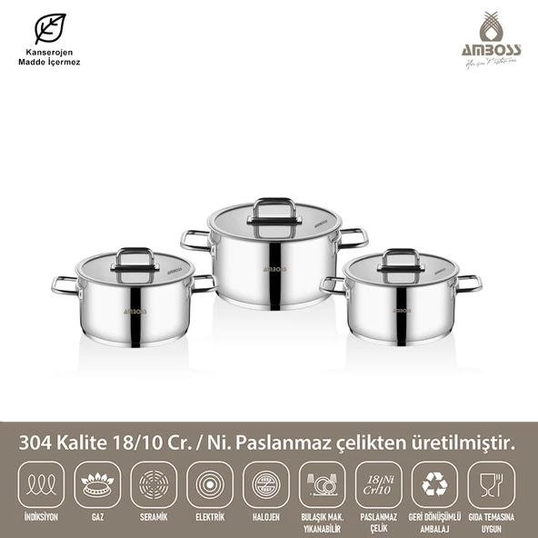 Nova 6 Parça Paslanmaz Çelik Cam Kapaklı Tencere Seti - Resim 2