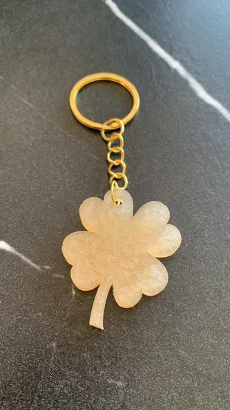 Sedefli Turuncu Renk Yonca Şekil Gold Aksesuarlı Anahtarlık El Yapımı Epoksi Hediyelik - Resim 8