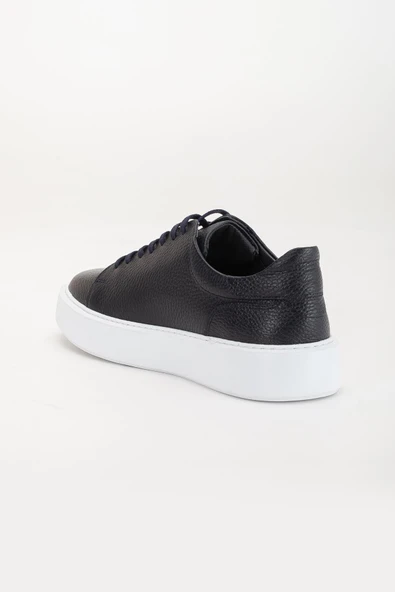 Hakiki Deri Erkek Günlük Ayakkabı Lacivert Bağcıklı Kalın Taban - Resim 5