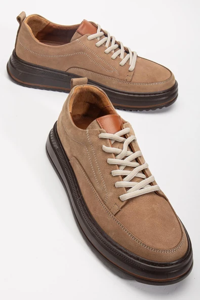 Hakiki Deri Erkek Günlük Ayakkabı Vizon Nubuk Poli Taban Bağlı ürün görseli