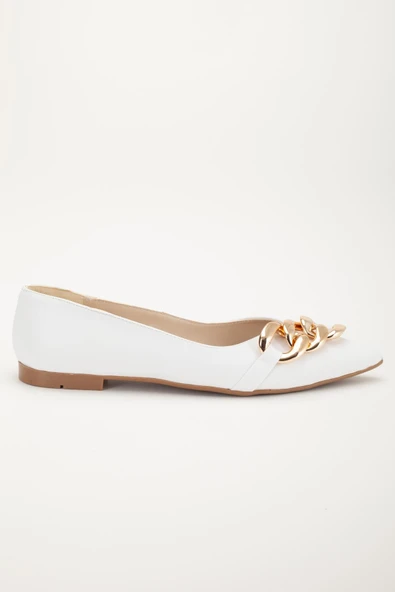 Kadın Babet Beyaz Cilt Zincir Detaylı Sivri Kalıp - Resim 3