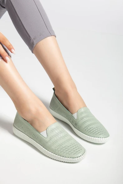 Hakiki Deri Ortopedik Kadın Günlük Ayakkabı Yeşil Bağsız Lazer Baskılı - Resim 2