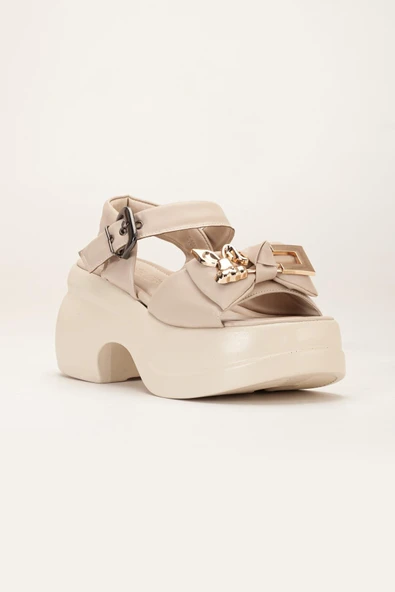 Kadın Dolgu Topuk Sandalet Bej Baretli Tavşan Figürlü Tokalı - Resim 4