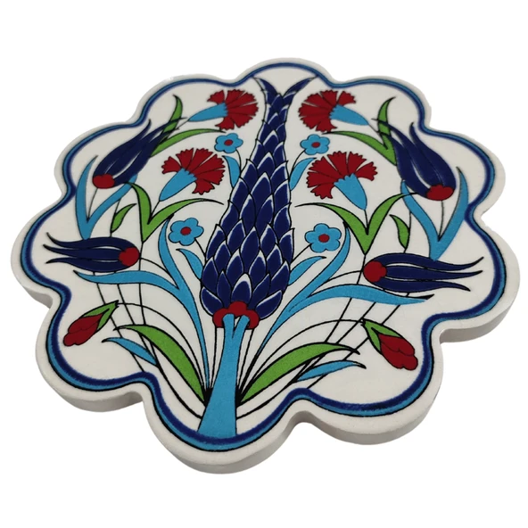 Çini Desenli Çiçekler Seramik Nihale 18 Cm Koruyucu Kaydırmaz Altlik Model 7 - 3