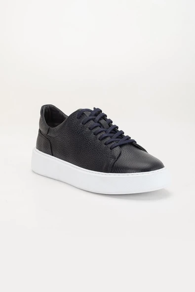 Hakiki Deri Erkek Günlük Ayakkabı Lacivert Bağcıklı Kalın Taban - Resim 4