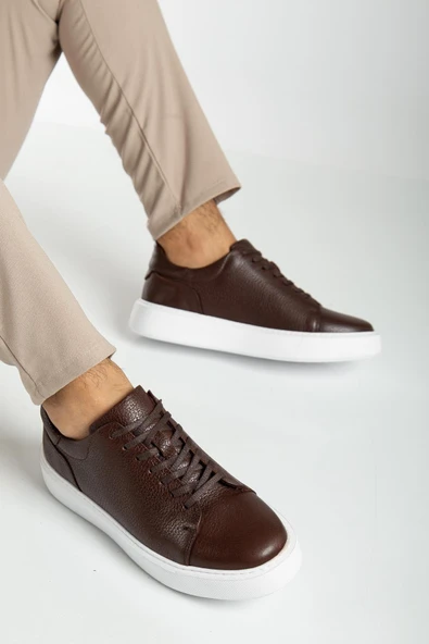 Hakiki Deri Erkek Günlük Ayakkabı Kahve Bağcıklı Kalın Taban - Resim 2