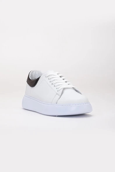 Hakiki Deri Erkek Günlük Ayakkabı Beyaz Kalın Taban Bağcıklı - Resim 4