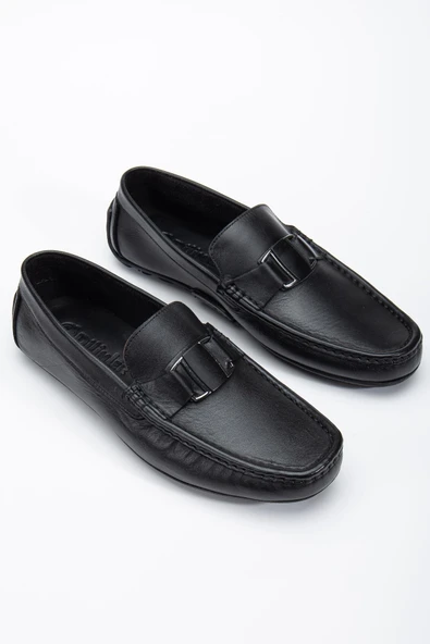 Hakiki Deri Erkek Günlük Loafer Ayakkabı Siyah Metal Tokalı ürün görseli