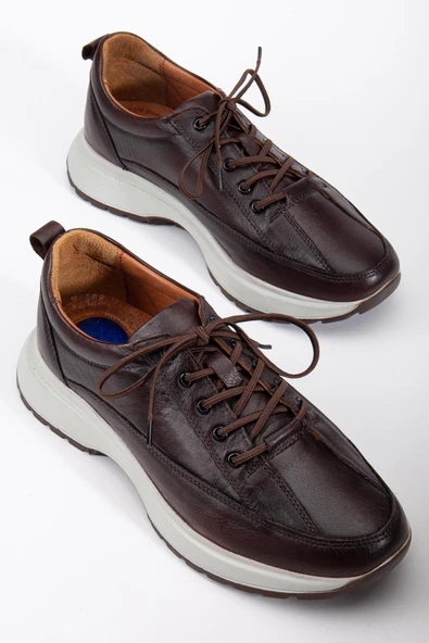 Hakiki Deri Erkek Günlük Ayakkabı Kahve Elastik Bağcıklı Kalın Taban ürün görseli