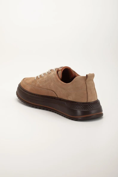 Hakiki Deri Erkek Günlük Ayakkabı Vizon Nubuk Poli Taban Bağlı - Resim 5