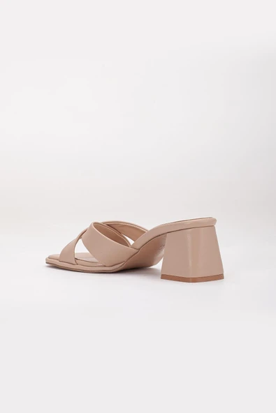 Büyük Beden Kadın Topuklu Terlik Nude Çapraz Bantlı Kısa Topuklu - Resim 5